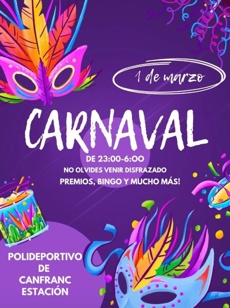 Fiesta de Carnaval en Canfranc, este sábado 1 de marzo de 2025: disfraces, premios, bingo y mucho ambiente.